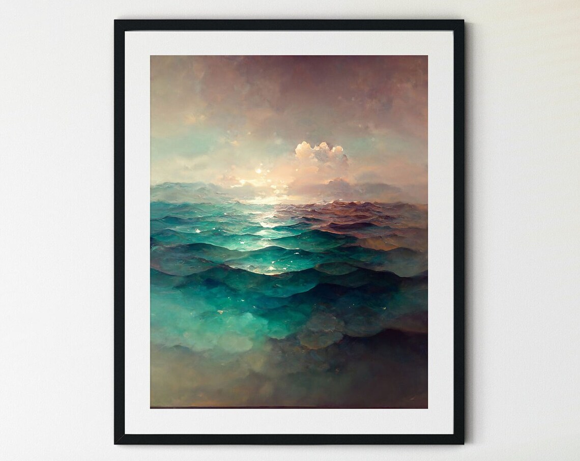 Ocean Waves Art Print, Soft Coastal Landscape