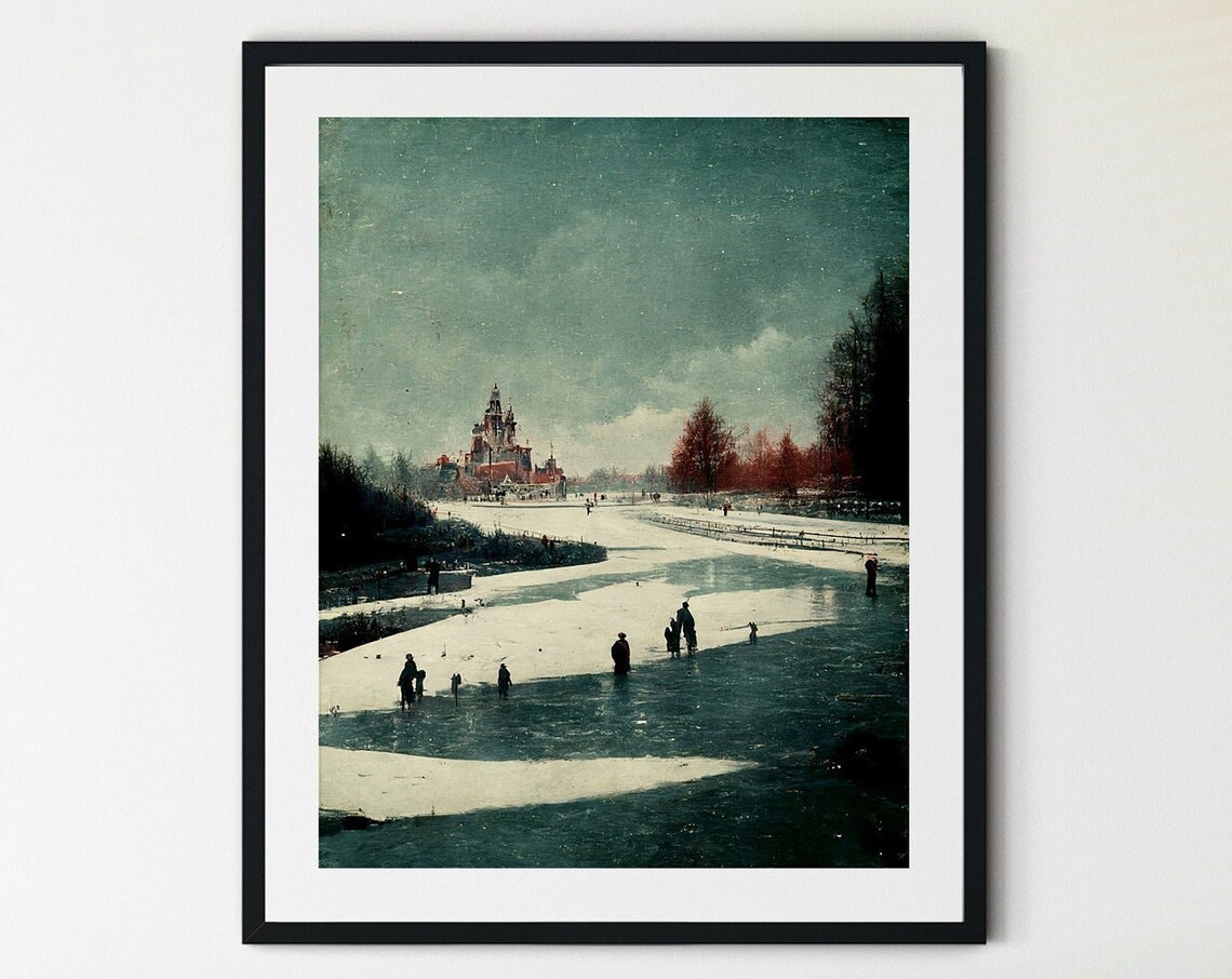 People Ice Skating Art Print, Winter Holiday Decor
