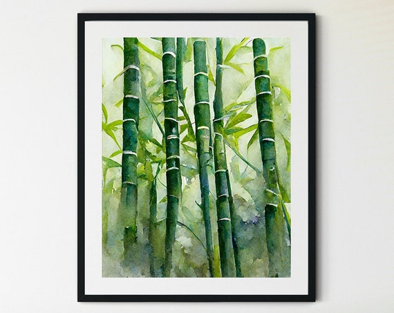 Bamboo Print Bamboo Painting Bamboo Wall Art Green Bamboo Watercolor Bamboo Bamboo Art Zen Wall Art Zen Decor Bamboo Decor Zen Art