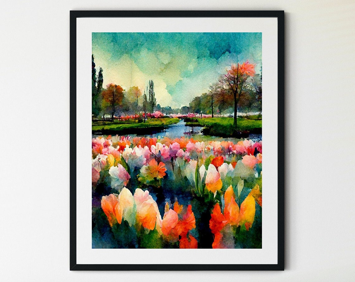 Keukenhof Tulip Field Print Netherlands Poster Flower Field Art Print Scandinavian Wall Art Countryside Flower Field Flower Field Print