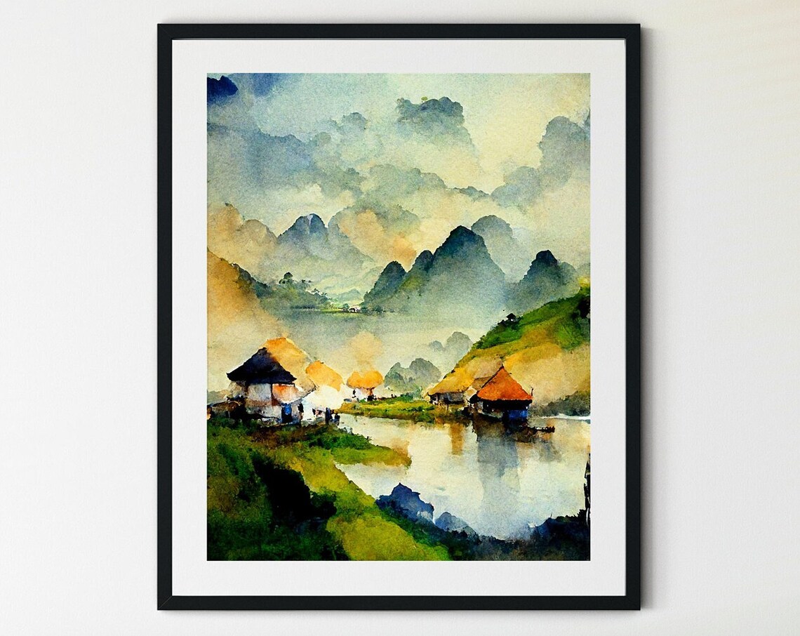 Vietnam Watercolor Travel Poster, Asia Wall Decor