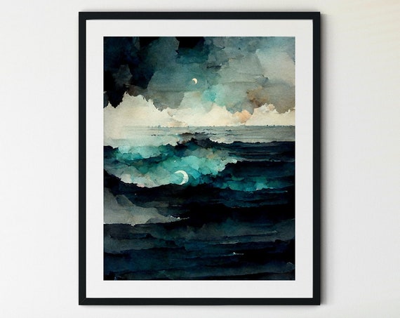 Dark Ocean Print Ocean Wave Wall Art Calming Ocean Prints Coastal Wall Art Surf Wall Art Surf Art Water Decor Deep Sea Prints