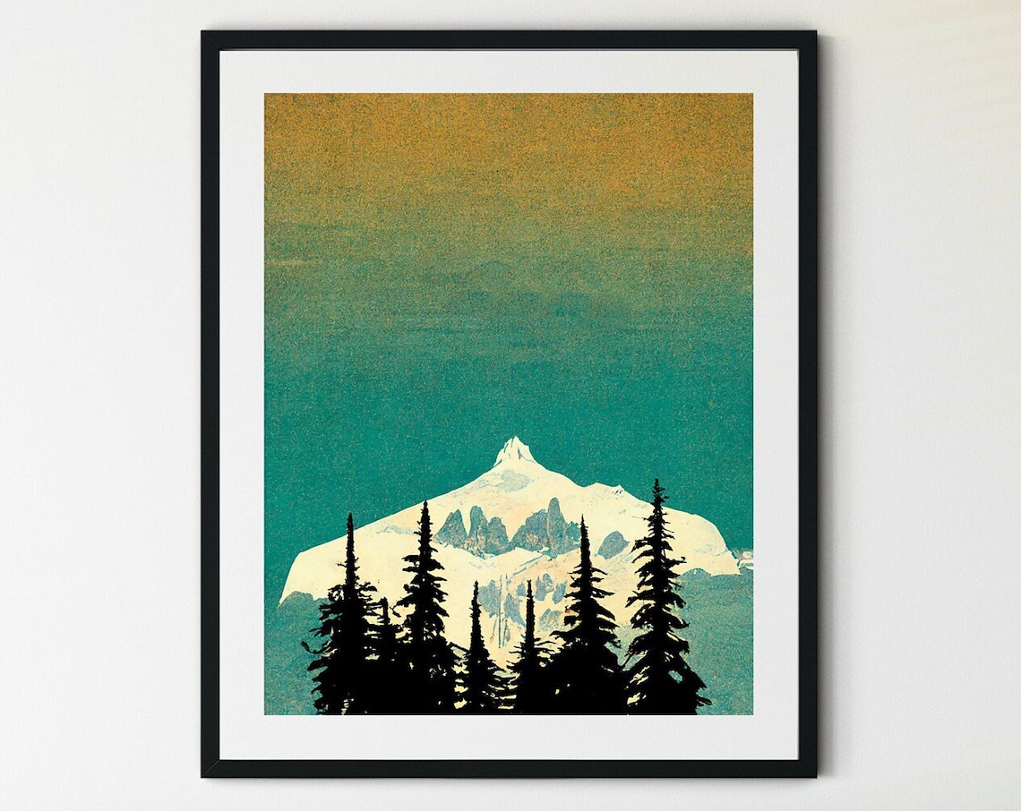 North Cascades National Park Snow Peak Pines Minimalist Poster