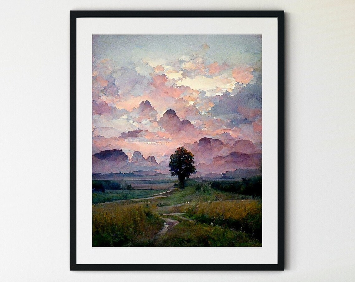 Winter Forest Landscape, Watercolor Art Print