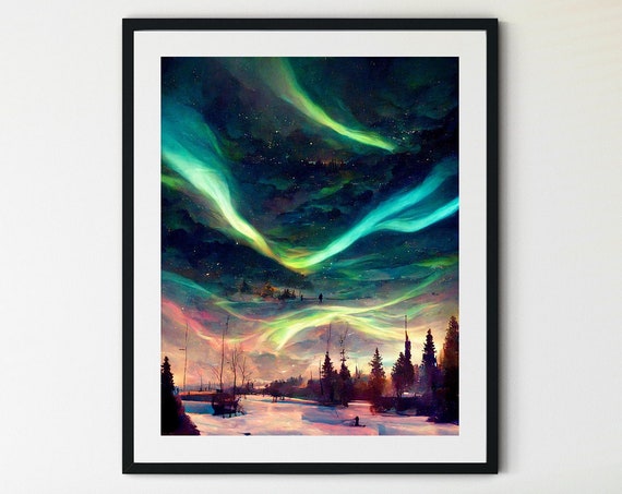 Aurora Borealis Art Night Sky Print Northern Lights Art Starry Sky Wall Art Night Wall Art Colors Of The Sky Northern Lights Gift