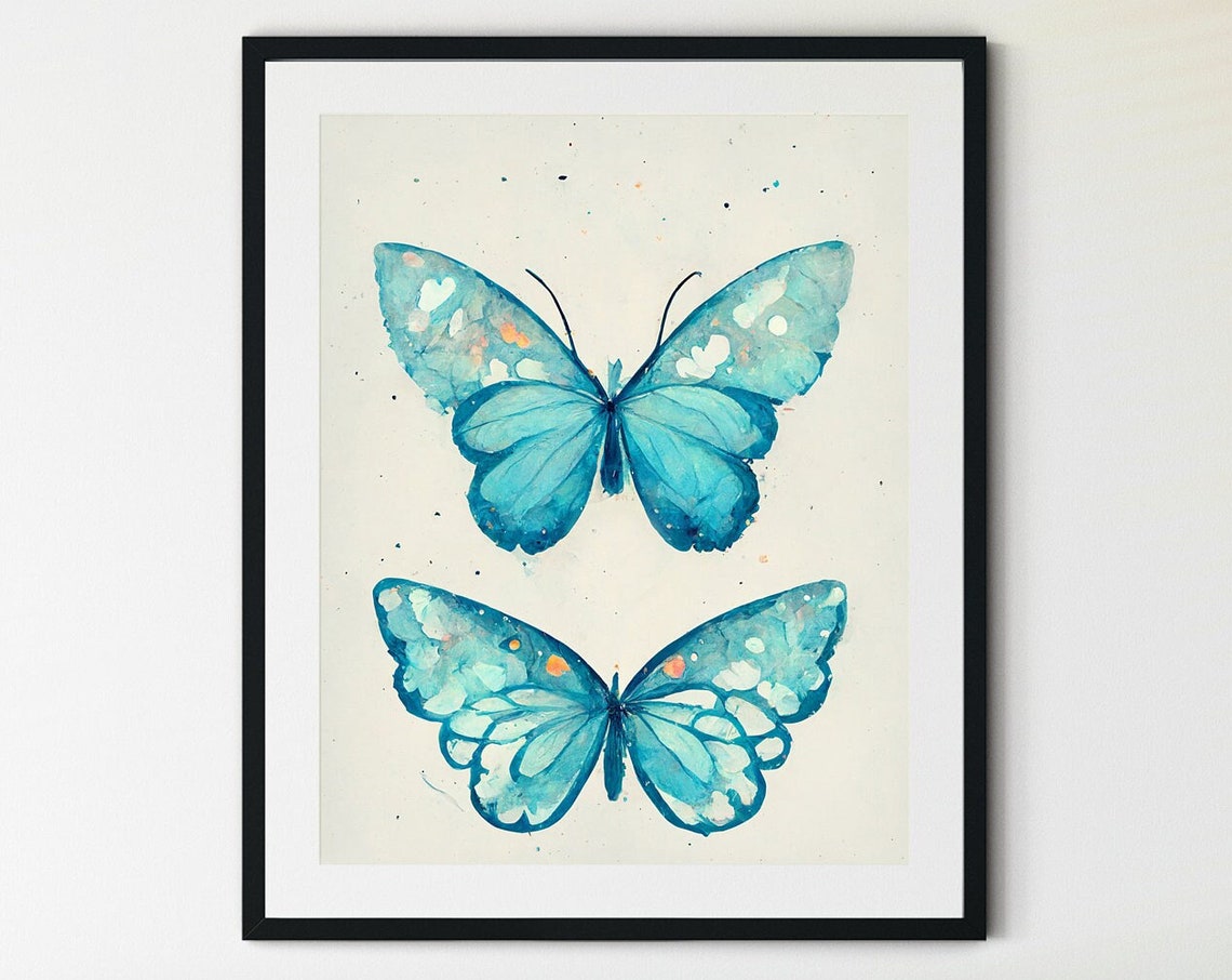 Blue Watercolor Butterfly Pair Entomology Botanical Nature Poster