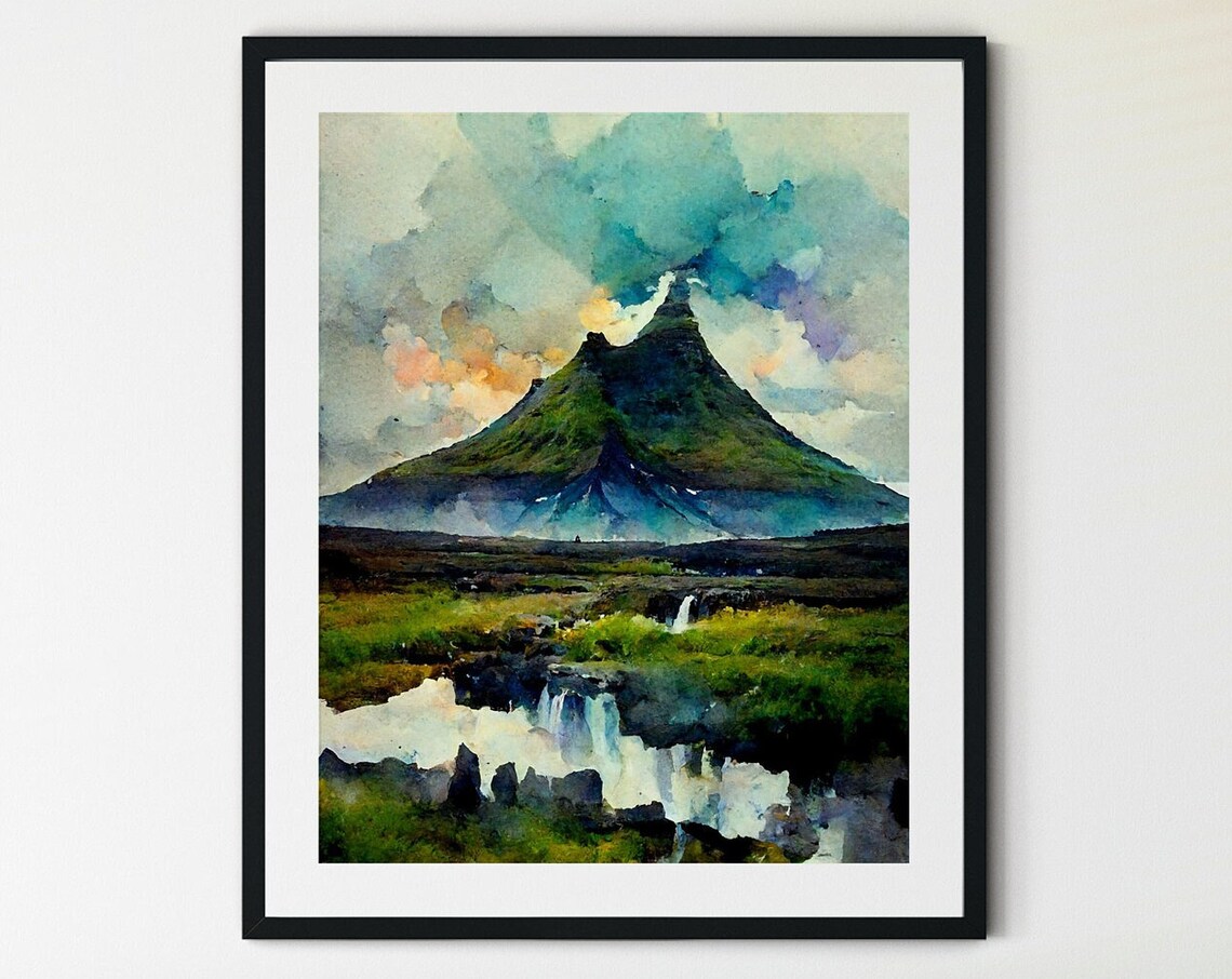 Kirkjufell Iceland Travel Poster, Scandinavian Landscape