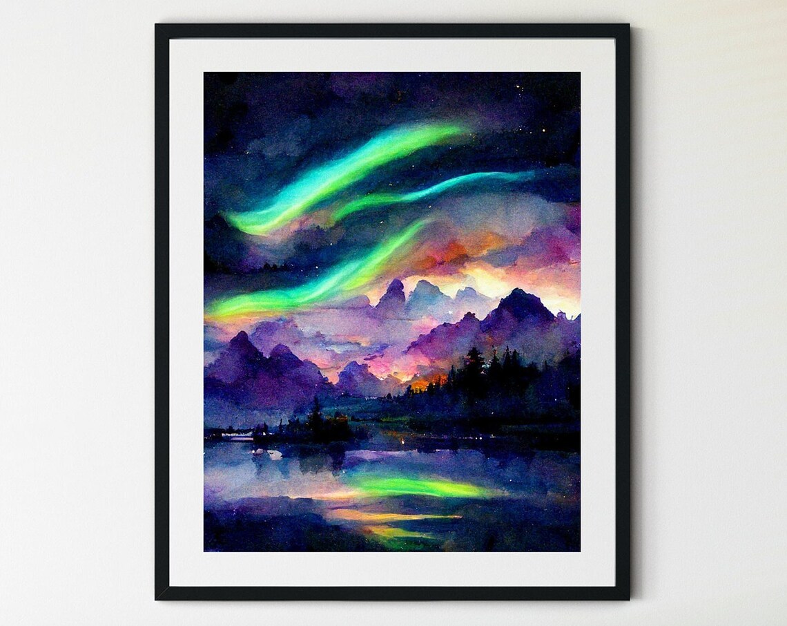 Aurora Borealis Art, Northern Lights Night Sky Print