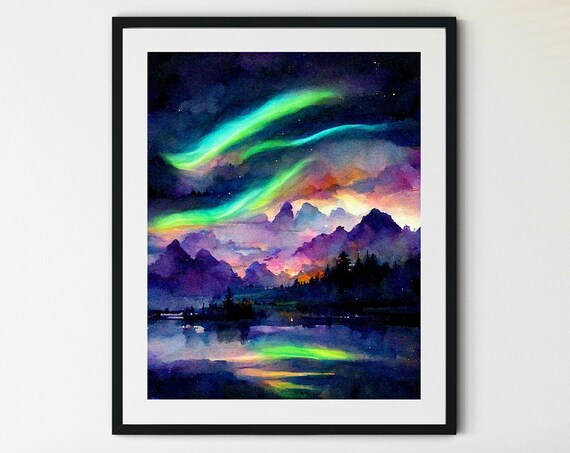 Aurora Borealis Art, Northern Lights Night Sky Print