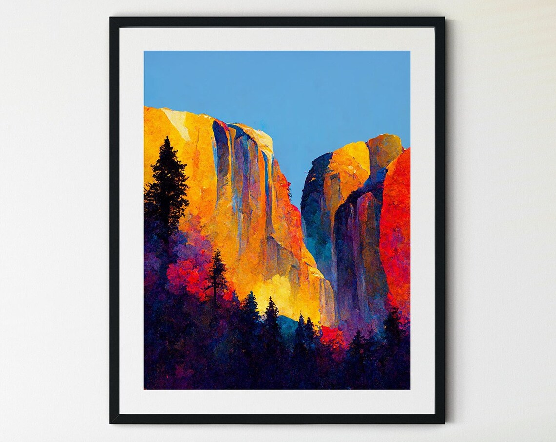 Yosemite National Park Poster, Mountain Landscape Art