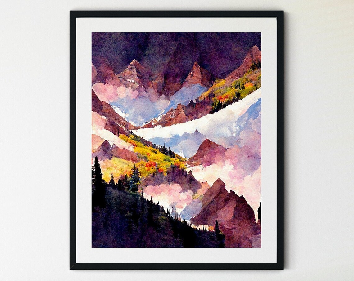 Maroon Bells Colorado Golden Aspen Autumn Peaks Watercolor Poster