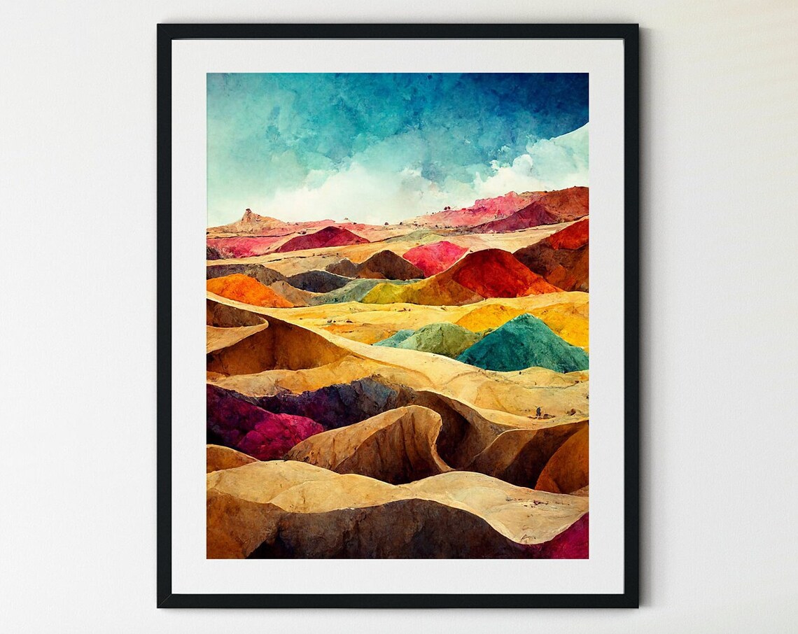 Painted Desert Colorful Badlands Hills Scenic Watercolor Poster