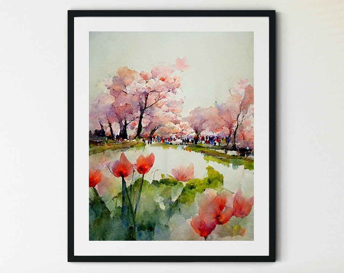 Tulip Field Print Flower Field Print Landscape Art Print Landscape Painting Purple Field Print Vintage Flower Field Tulip Art Print