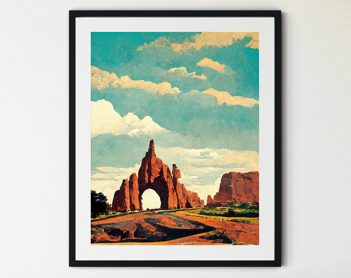 Arches National Park Utah Desert Red Rock Arch Vintage Sky Poster