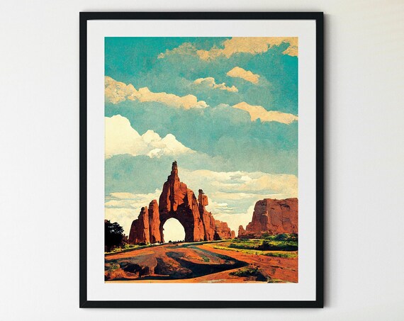 Arches National Park Utah Desert Red Rock Arch Vintage Sky Poster