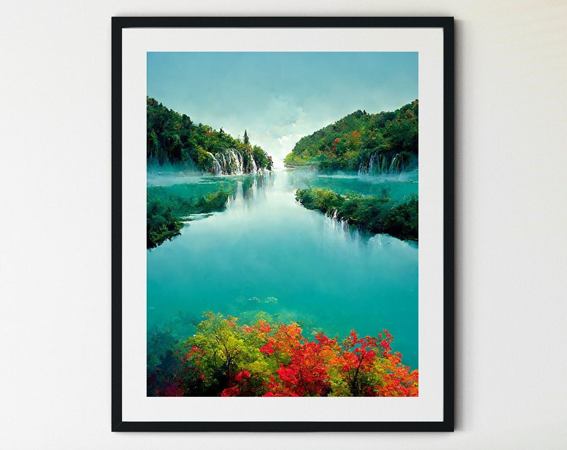 Croatia Wall Art Neutral Lake Picture Lake Landscape Scenic Lake Painting Lake Artwork Lake Poster Croatian Art Croatia Print
