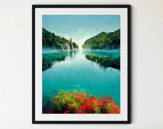 Croatia Wall Art Neutral Lake Picture Lake Landscape Scenic Lake Painting Lake Artwork Lake Poster Croatian Art Croatia Print