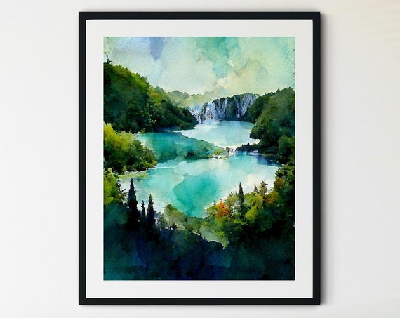 Plitvice Lakes National Park Print Lake Life Wall Art Neutral Landscape Print Landscape Painting Landscape Art Print Lake Poster
