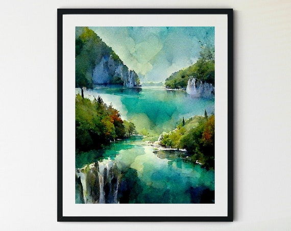 Plitvice Lakes National Park Print Lake Life Wall Art Neutral Landscape Print Landscape Painting Landscape Art Print Lake Poster