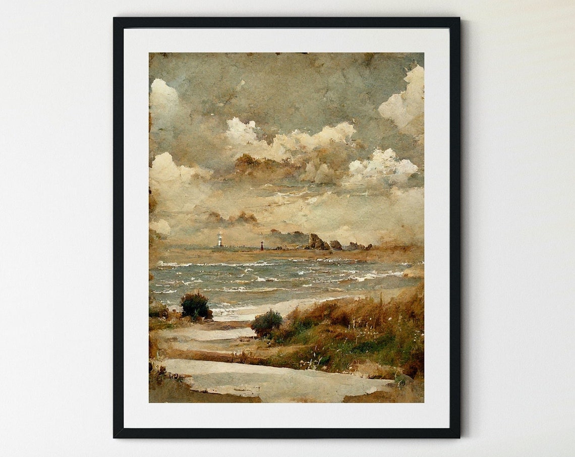 Vintage Coastline with Lighthouse and Rolling Waves Art Poster