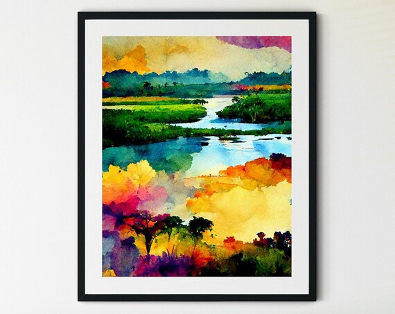 Swamp Painting Brazil Travel Poster, Wildlife Art