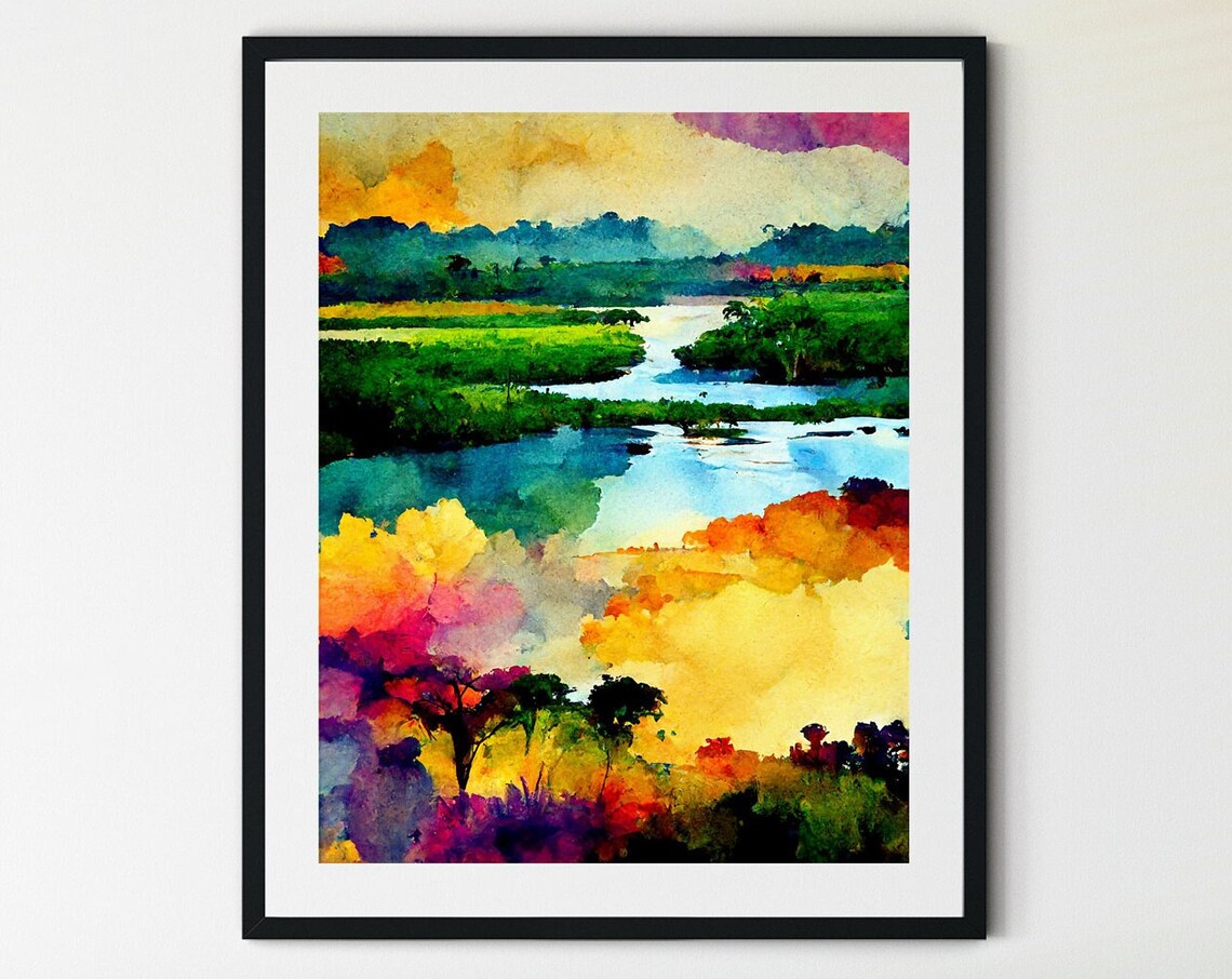 Swamp Painting Brazil Travel Poster, Wildlife Art