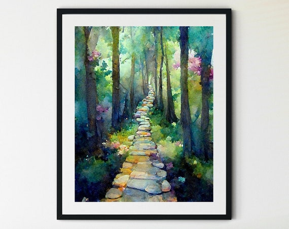 Forest Path Print Tree Wall Art Forest Print Adventure Art Print Forest Watercolor Forest Wall Art Sycamore Path Print Wilderness Art