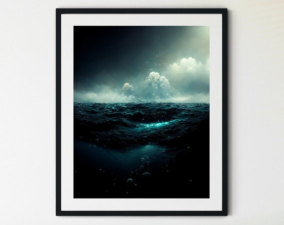 Dark Ocean Print Ocean Wave Wall Art Calming Ocean Prints Coastal Wall Art Surf Wall Art Surf Art Water Decor Deep Sea Prints