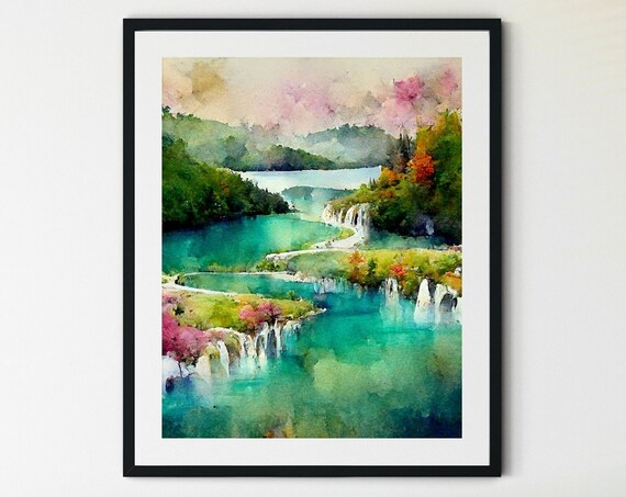 Plitvice Lakes National Park Neutral Landscape Art Print