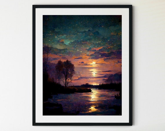 Night Sky Print Night Sky Wall Art Night Sky Wall Dcor Full Moon Magic Moon Wall Art Moon Phase Wall Art Moon Phases Print