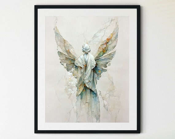 Angel Artwork Print Guardian Angel Print Spiritual Gift Angel Wings Angel Wall Decor Original Angel Art Guardian Angel Art