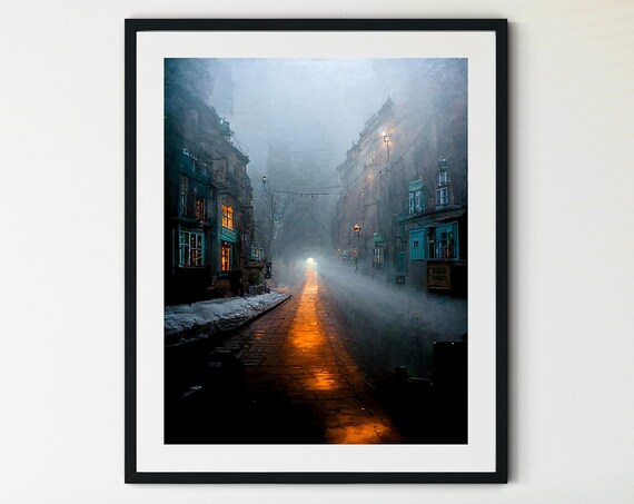 City Street At Night Art Print