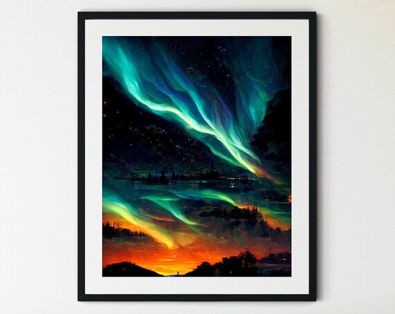 Aurora Borealis Starry Sky Wall Art Print