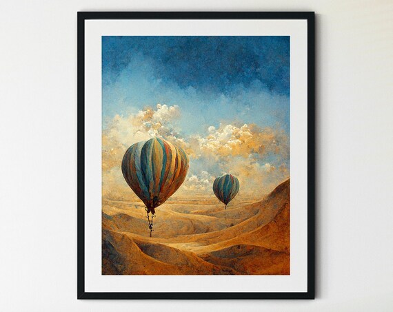 Vintage Hot Air Balloons Desert Dunes Adventure Travel Poster