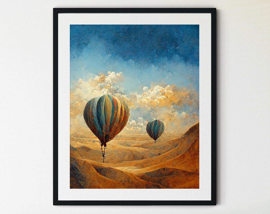Vintage Hot Air Balloons Desert Dunes Adventure Travel Poster