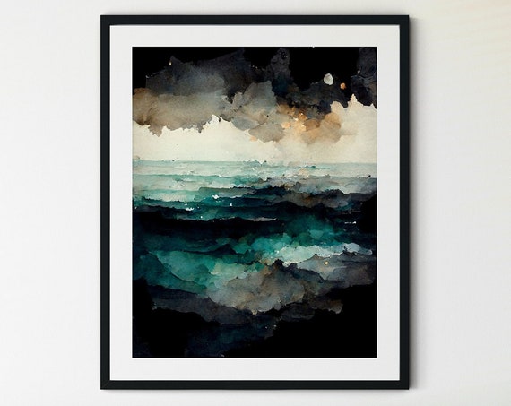 Dark Ocean Print Ocean Wave Wall Art Calming Ocean Prints Coastal Wall Art Surf Wall Art Surf Art Water Decor Deep Sea Prints