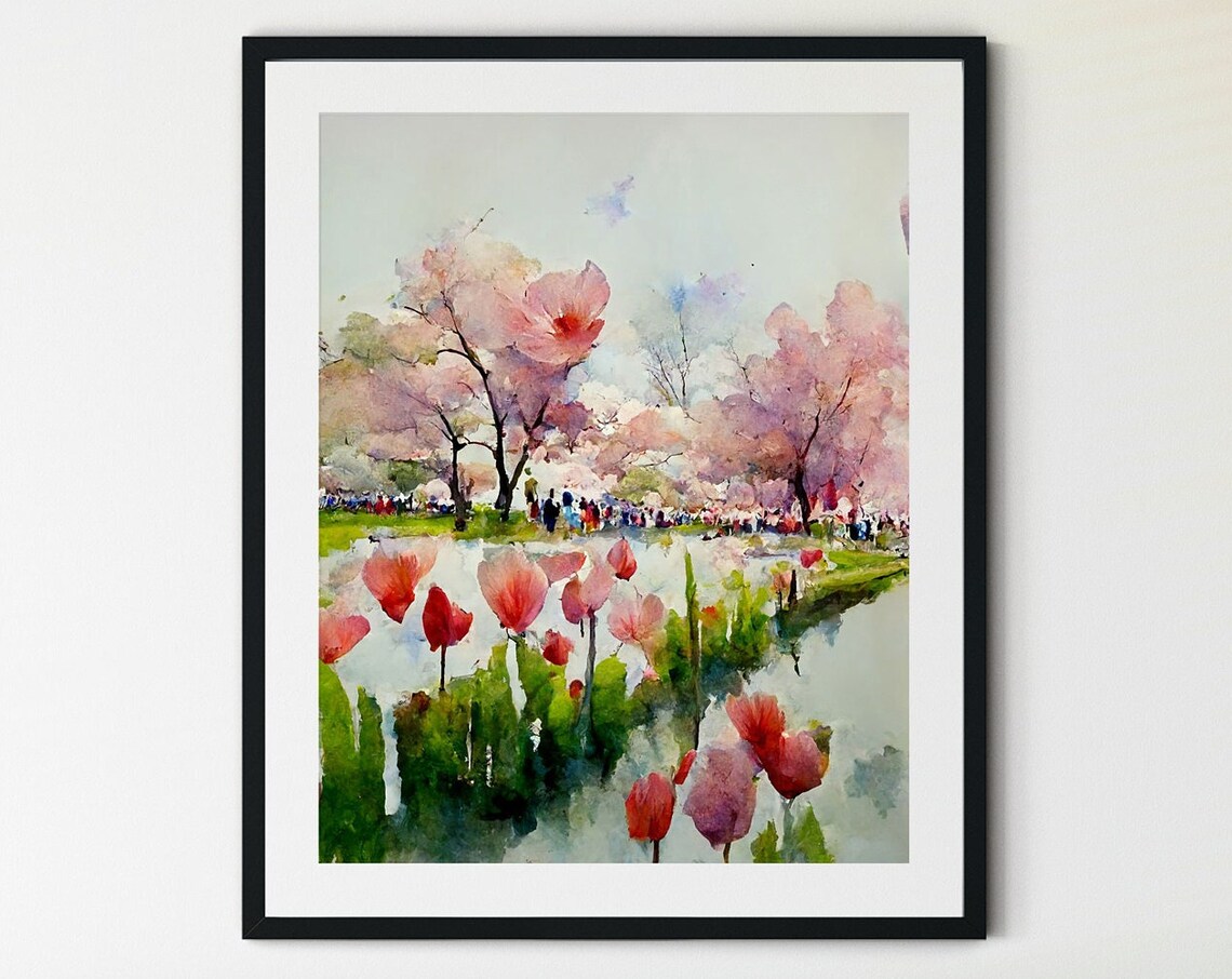 Tulip Field Landscape Art Print, Vintage Floral