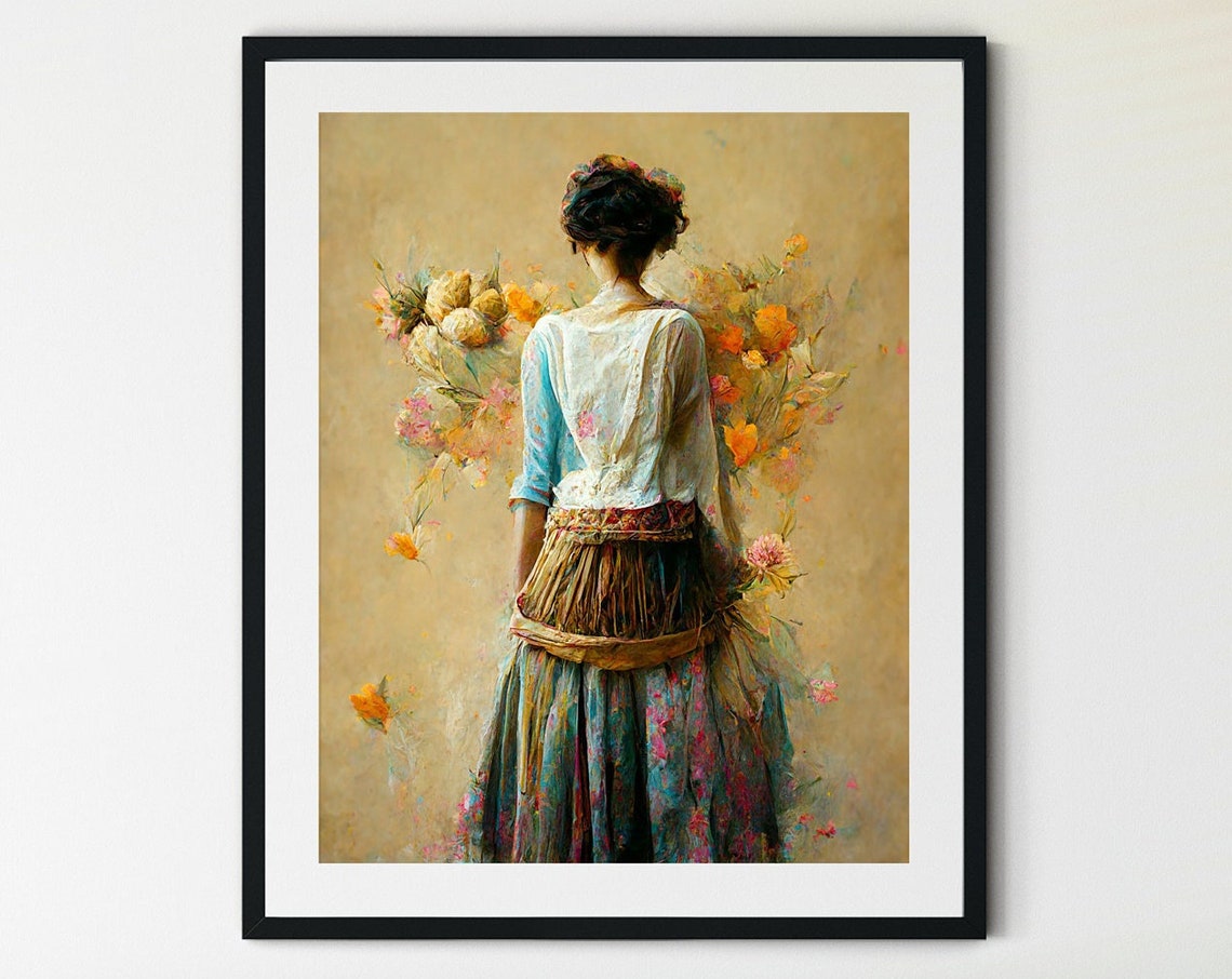 Peasant Woman Wheat Sheaf Blue Blouse Watercolor Portrait Poster