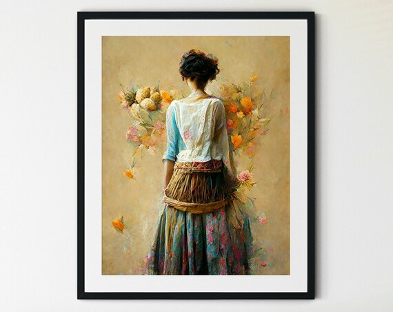 Peasant Woman Wheat Sheaf Blue Blouse Watercolor Portrait Poster