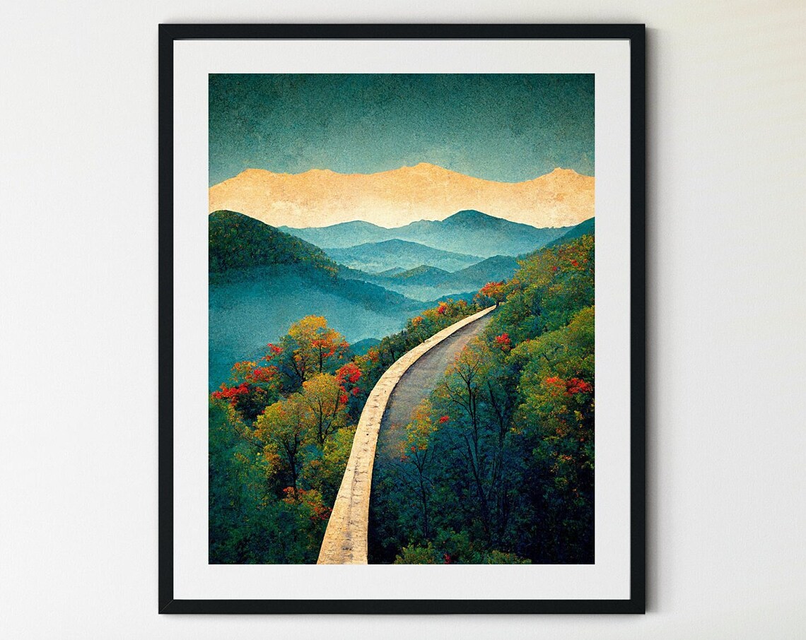 Blue Ridge Parkway Winding Autumn Road Scenic Mountain Poster