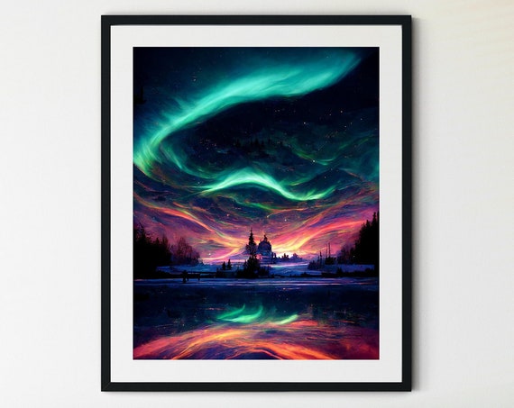 Aurora Borealis Art Night Sky Print Northern Lights Art Starry Sky Wall Art Night Wall Art Colors Of The Sky Northern Lights Gift