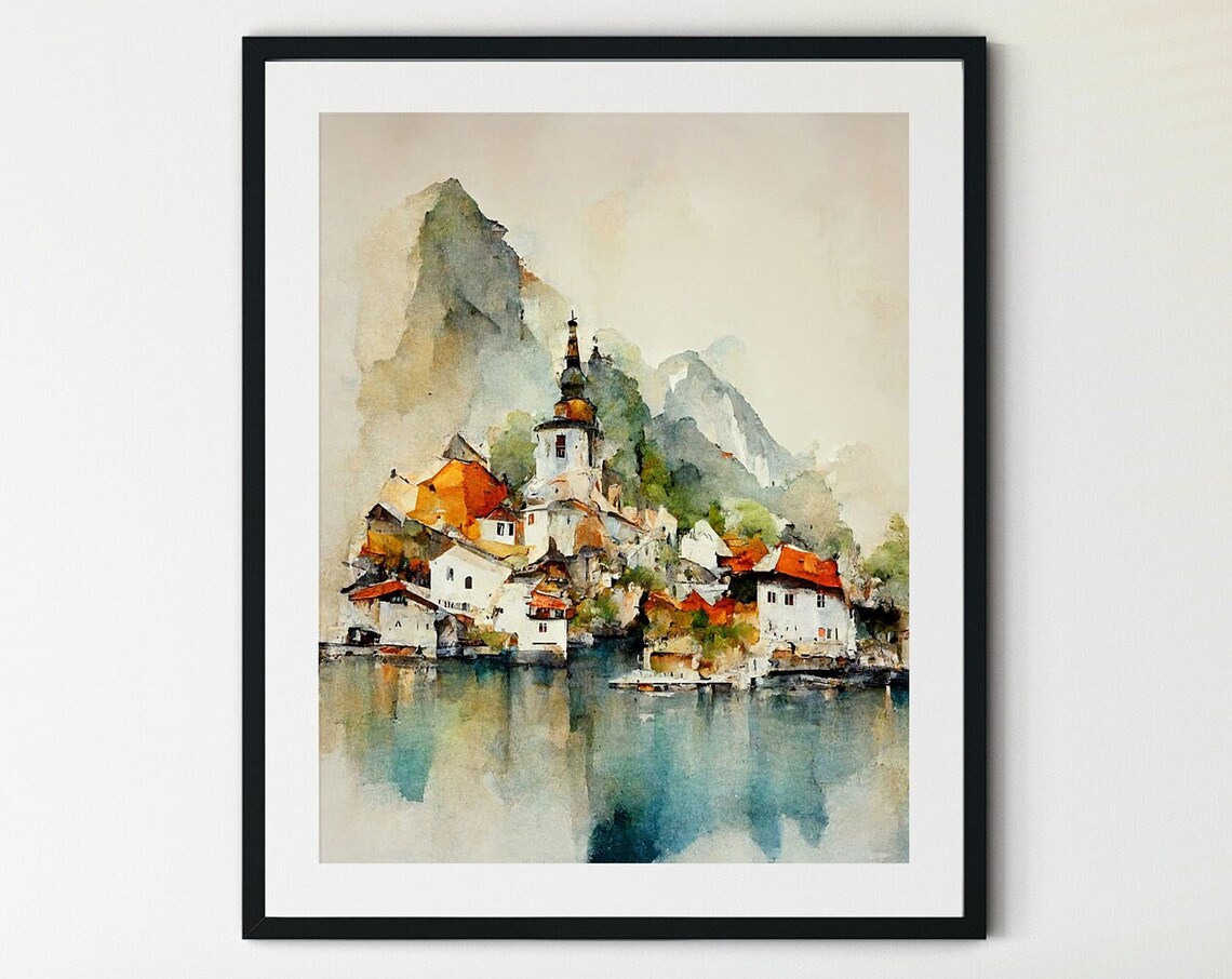 Hallstatt Austria Church Lakeside Village Scenic Scenic Poster