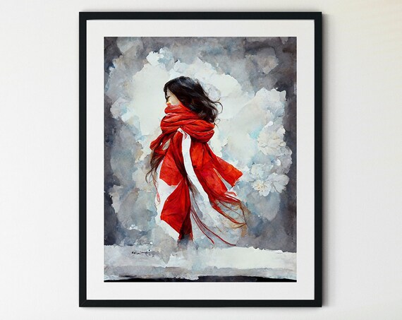 Red Scarf Woman Portrait Print Moody Woman Portrait Portrait Painting Woman Painting Vintage Portrait Painting French Portrait Painting