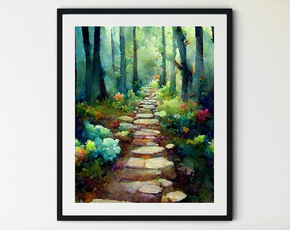 Forest Path Print Tree Wall Art Forest Print Adventure Art Print Forest Watercolor Forest Wall Art Sycamore Path Print Wilderness Art