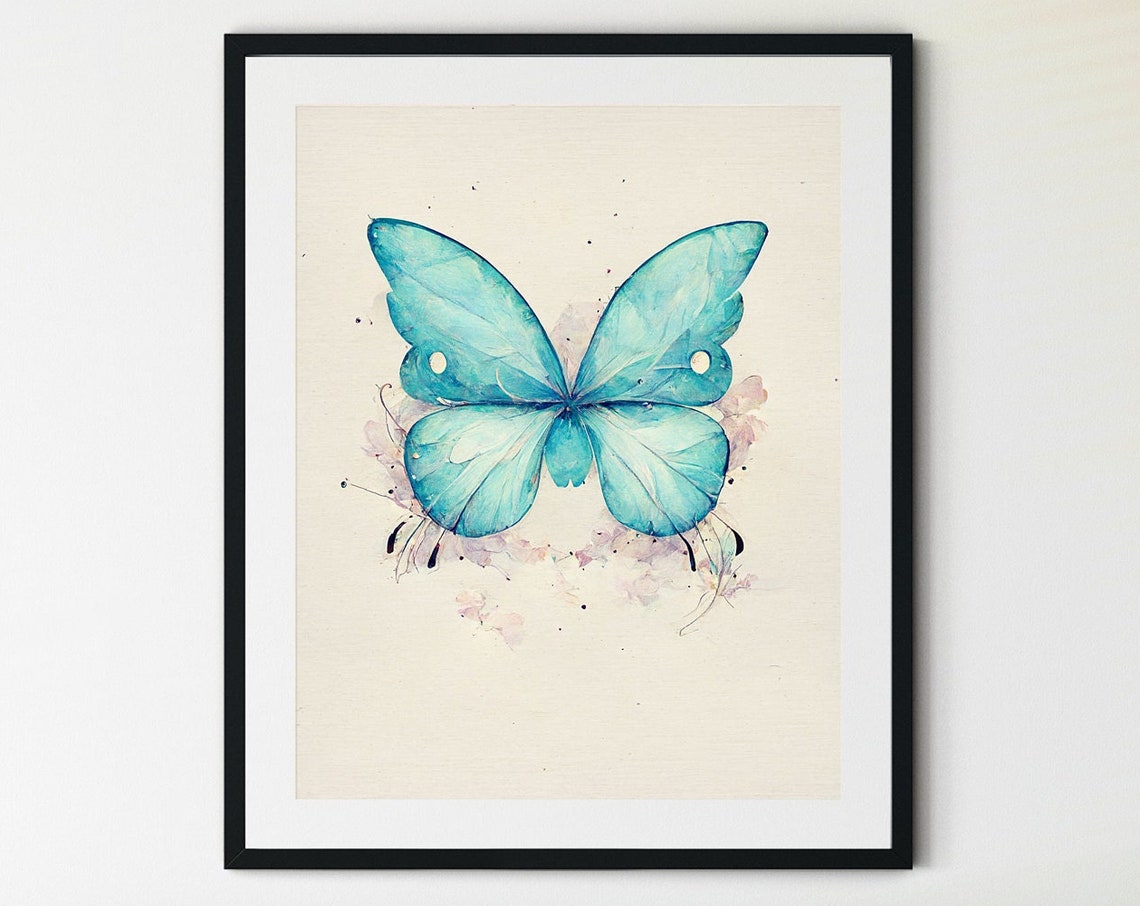 Blue Watercolor Butterfly Delicate Insect Botanical Nature Poster