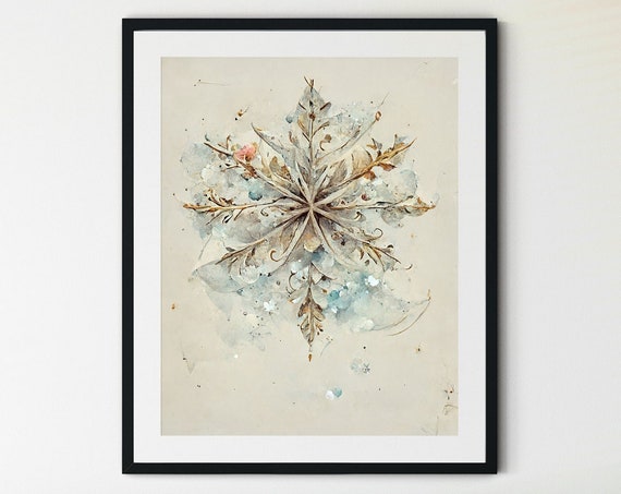 Snowflake Print, Winter Christmas Wall Decor