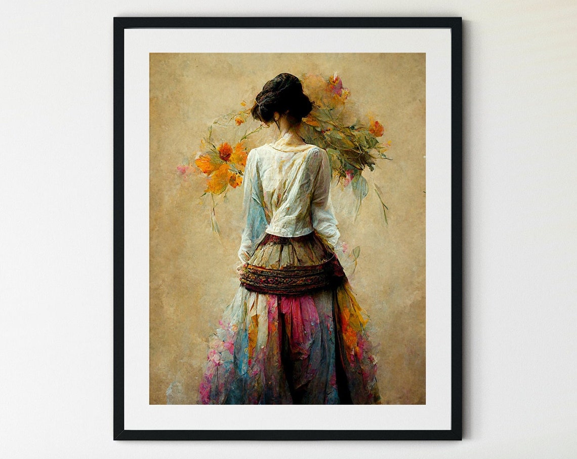 Peasant Woman Carrying Wheat Watercolor Rustic Portrait Poster