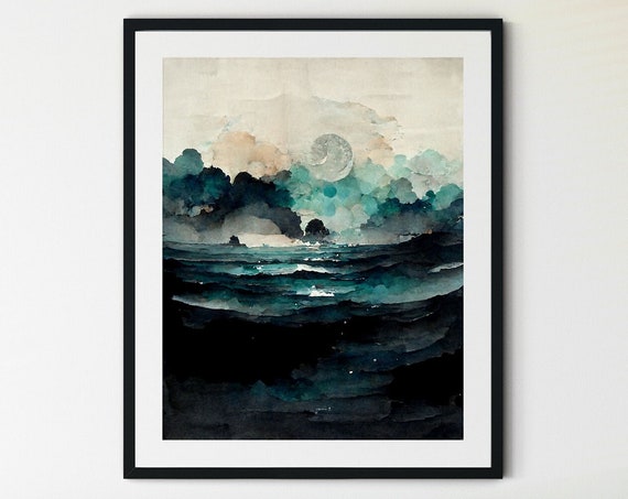 Dark Ocean Print Ocean Wave Wall Art Calming Ocean Prints Coastal Wall Art Surf Wall Art Surf Art Water Decor Deep Sea Prints