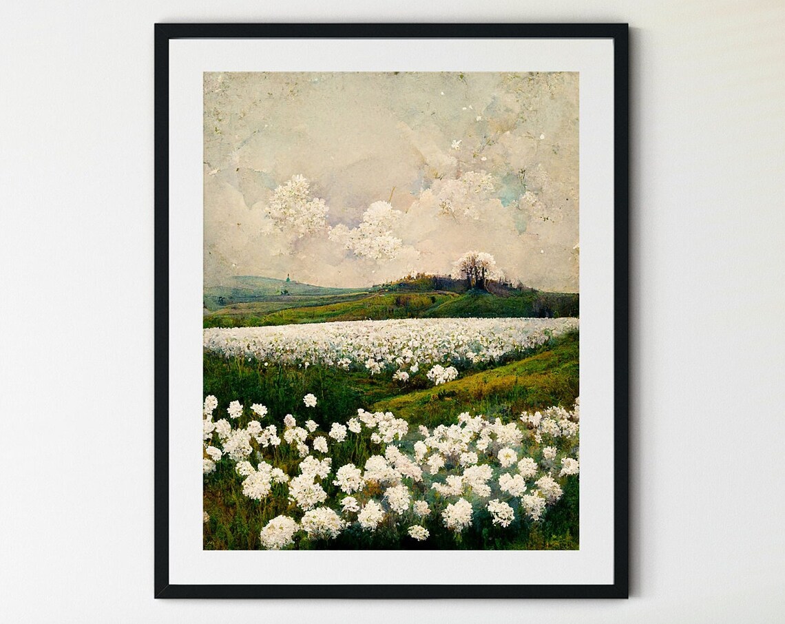 Spring Meadow Landscape, Vintage Art Print