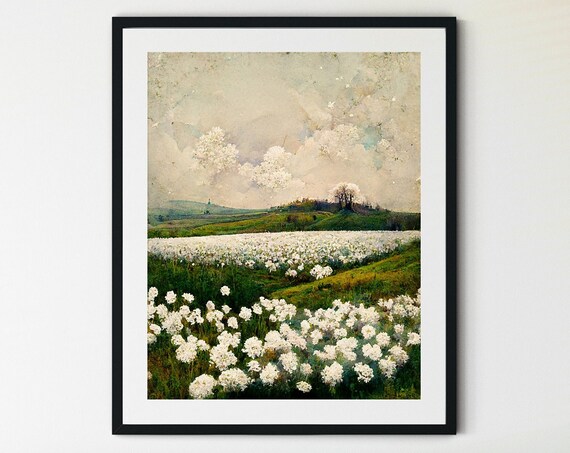 Spring Meadow Landscape, Vintage Art Print